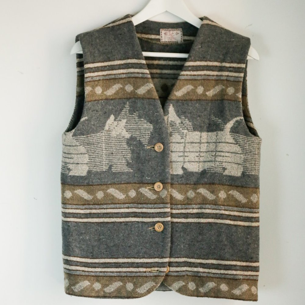 Vintage 90s Y2K Wool Blend Dog Print Vest